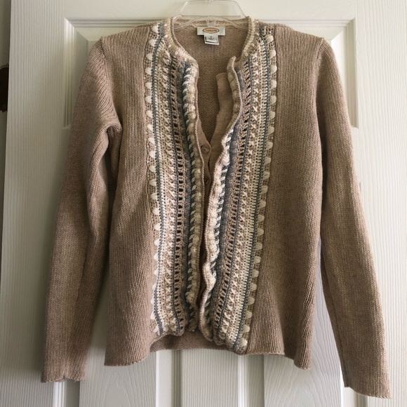 Talbots Sweaters - Talbots Embroidery Lambswool Angora Cashmere Tan Sweater Knit Cardigan Medium